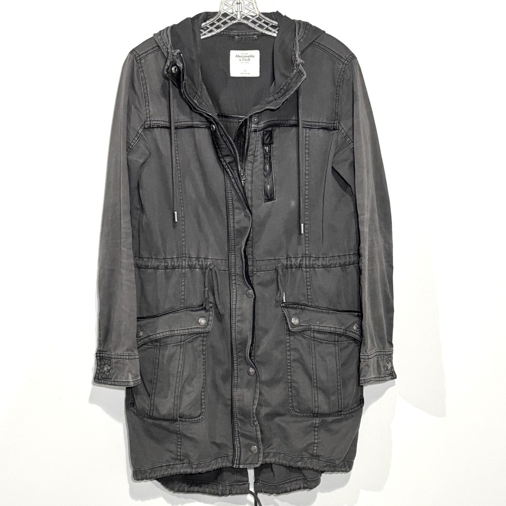 Vtg Y2K Abercrombie & Fitch‎ Anorak Jacket Utility Military Hooded Gray Small